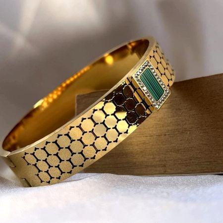 18K Gold Plated Emerald Green Zirconia Kada